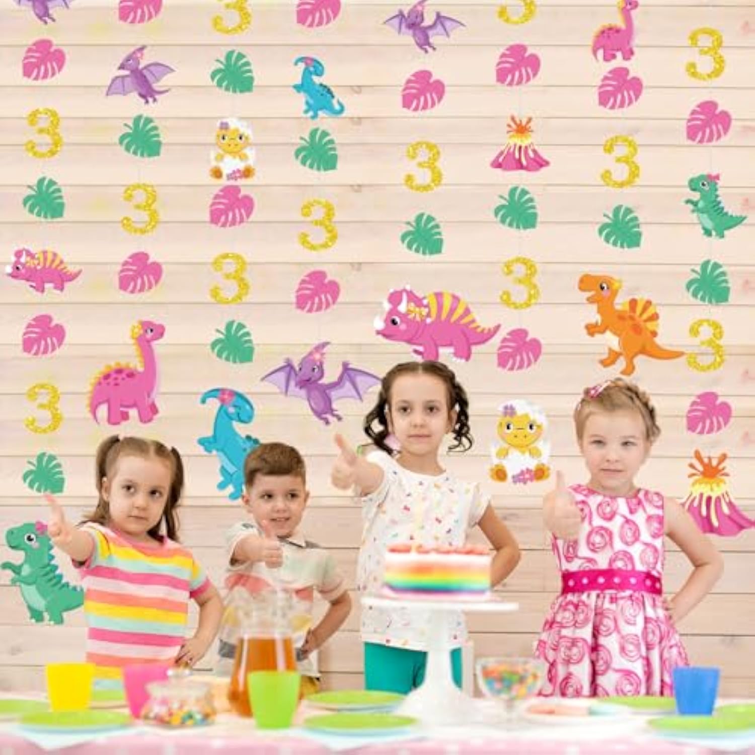8 Pcs 3Rd Dinosaur Party Decorations Three Rex Birthday Decorations 3Rd Dino Paper Hanging Garland Banner Backdrop For Kids Dino Theme Birthday Baby Shower Party Supplies Ceiling Decor(Girl)