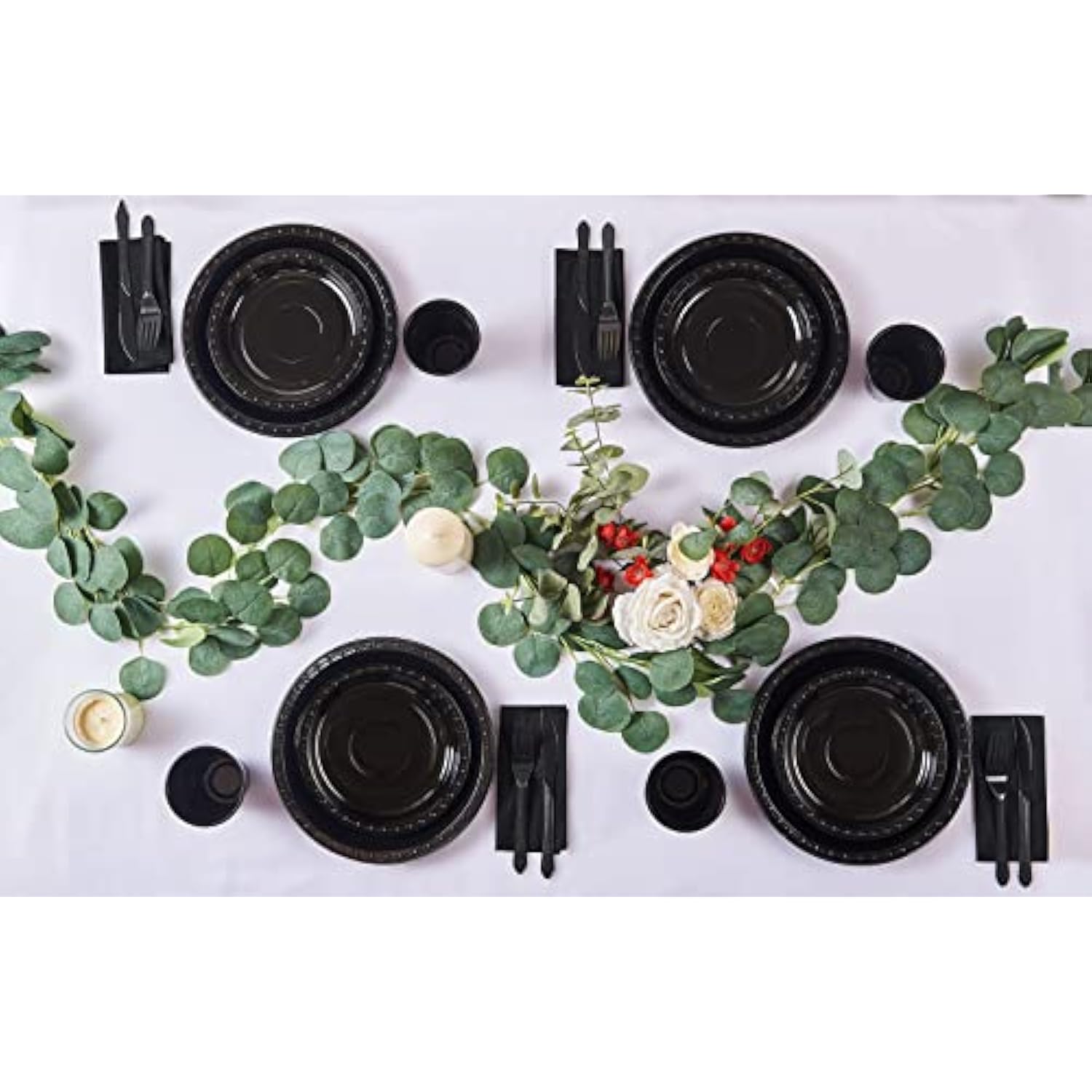 175 Pcs Black Party Supplies Disposable Dinnerware Set Plastic Plates And Paper Napkins Cups Silverware Serve 25 Sets For Birthday Bridal Shower Wedding Engagement Graduation Parties