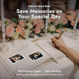 Linen Embroidered Photo Wedding Guest Book - Premium Hardcover Polaroid Guestbook For Wedding Reception, Baby Shower, Bridal Shower, Funeral, Engagements -160 Pages For Messages -10.25" × 8.25"