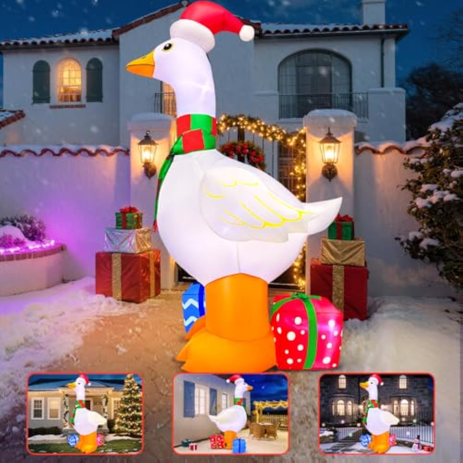 6Ft Inflatable Christmas Decorations, Christmas Blow Ups Yard Decorations With Led Light Up, Goose With Gift Box Inflata