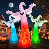 12FT Giant Halloween Inflatables Ghost with 3-Colored Flame Rotation Light