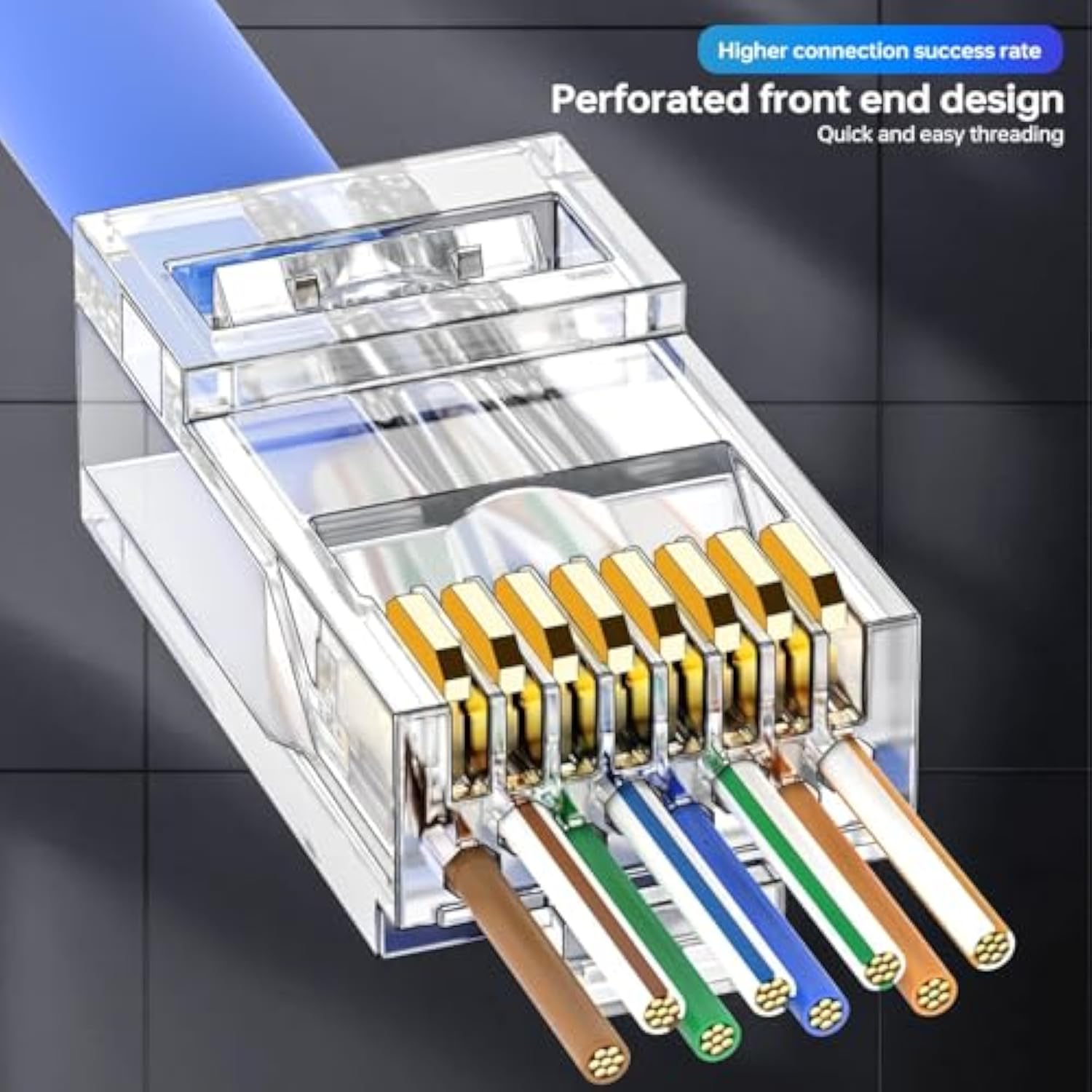 Cat6 Rj45 Pass Through Connector, Ethernet Cat 6 Cat5E Rj-45 Ends With Gold Pl