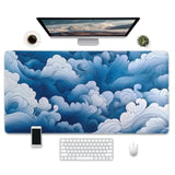 Large Desk Mat With Ocean Wave Design, Extended Gaming Mouse Pad, 31.5 X 15.7 Inches, Blue And White