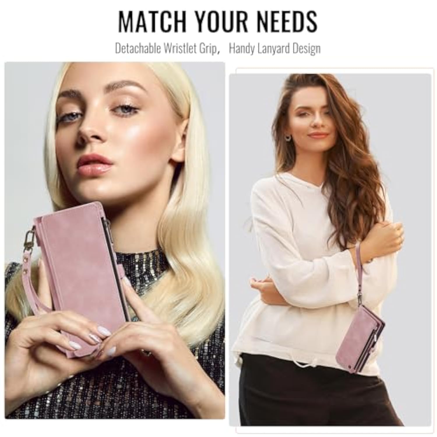 Compatible With Iphone 13 Pro Max Case Wallet With Rfid Blocking Card Holder For Women Men, Pu Leather Magnetic Snap Flip Zipper Strap Wallet Phone Case Fit For Iphone 13 Pro Max, Rose Pink
