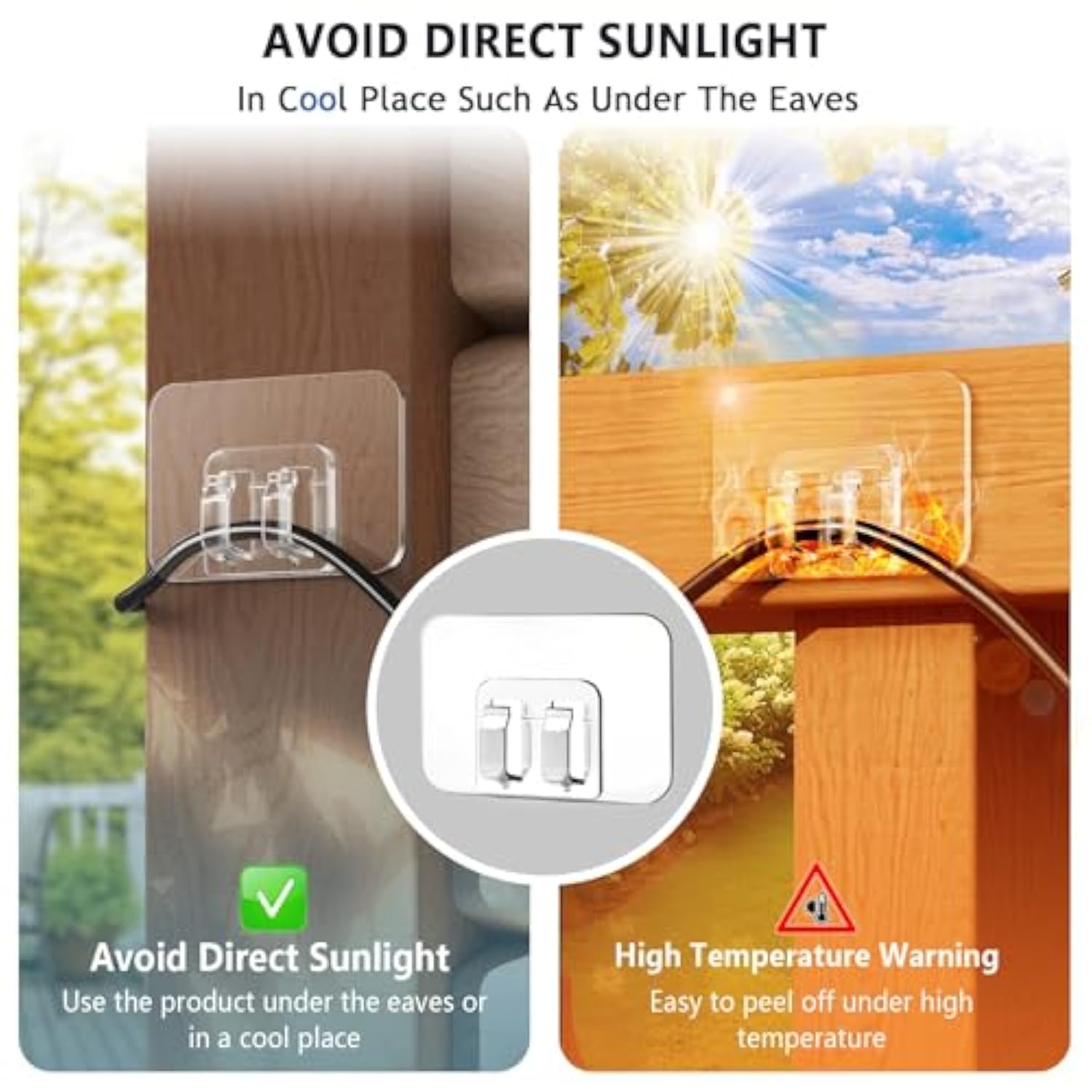 Hooks For Outdoor String Lights - 100 Pack With Adhesive Strips - No Damage, No Tools, No Holes, Waterproof And Uv-Resistant, Perfect For Christmas And Patio Decor