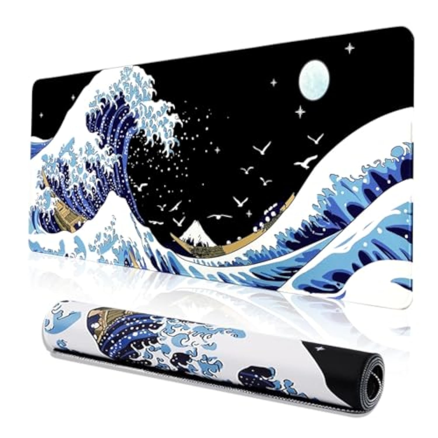 Gaming Mouse Pad For Desk,Large Wave Mousepad Laptop,Black Japanese Anime Mouse Mat,Long Xxl Waterproof Keyboard Pads,Big Nonslip Mousepads For Game Office Home?31.5 X 11.9 In?