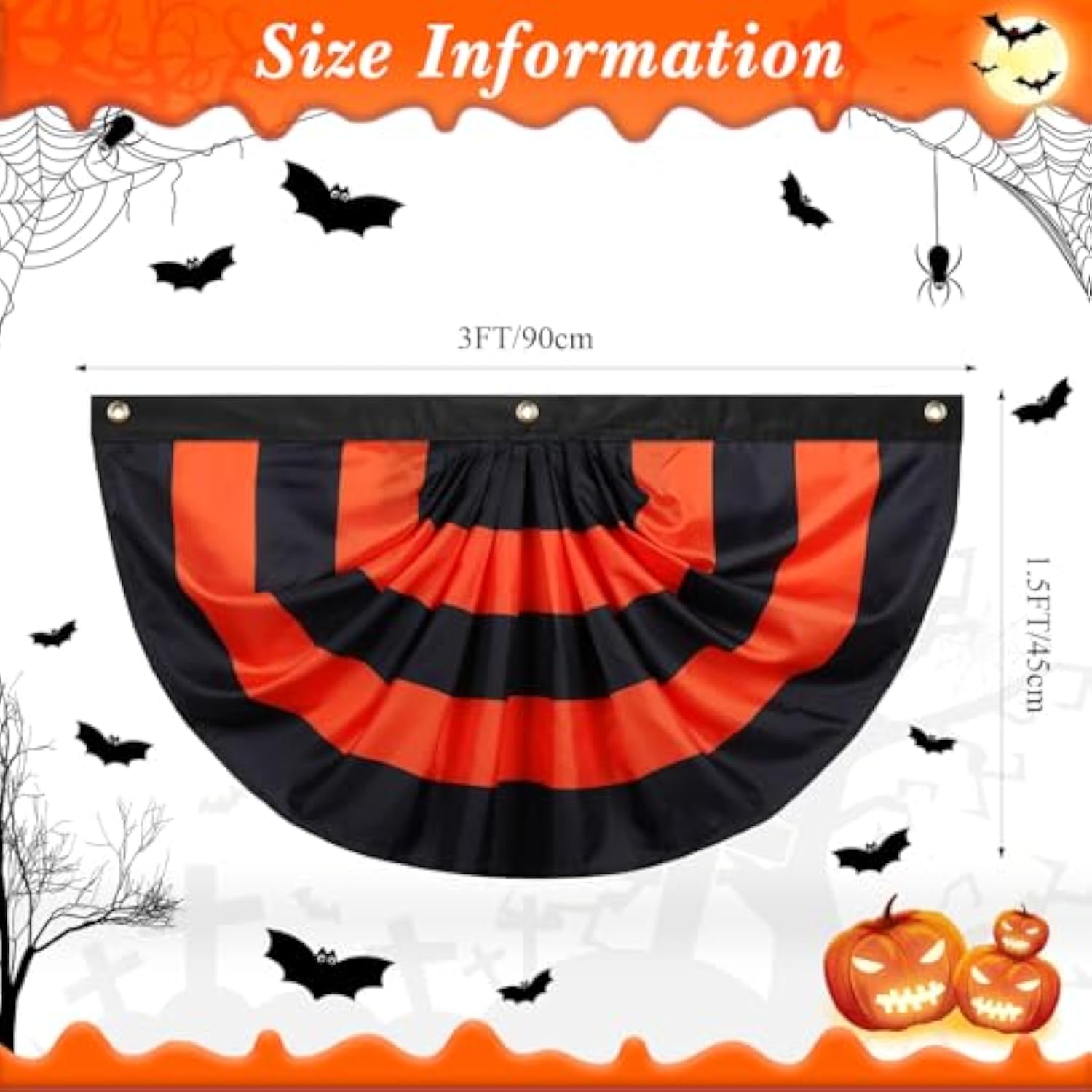 Halloween Flag Bunting 4pcs 3x1.5ft Pleated Banner with Grommets for Indoor Outdoor Decor