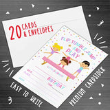 Gymnastics Birthday Party Invitation?Flip, Tumble, Jump Party Invitations For Kids, Teen, Boys & Girls?20 Double-Sided Fill In Style Invites With Envelopes-Party Favors Decoration And Supplies-Yqk-C02