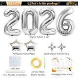 Upgraded, 42In Large 2026 Balloons Numbers, With 4Pcs Star Balloon And Accessories (3D Premium Aluminum Foil) Ideal New Years Eve Balloons Decorations, For New Years Eve Party Supplies 2026, Silver