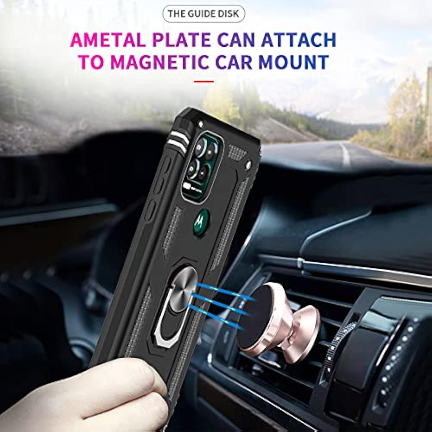 For Military-Grade Moto G Stylus 5G Phone Case 2021 With Magnetic Ring Kickstand & 2 Tempered Glass Screen Protectors - Black