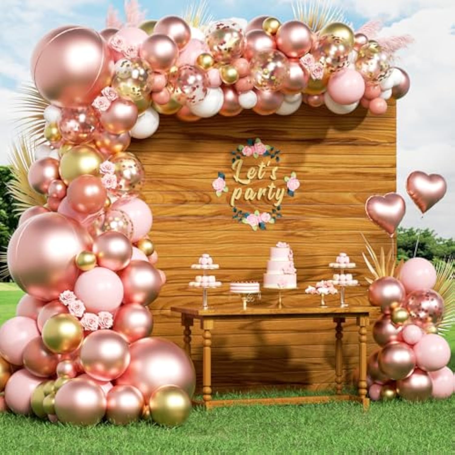 154Pcs Rose Gold Balloon Arch Garland Kit, Metallic Rose Gold And Pink Gold White Balloons For Birthday Baby Shower Bachelorette Wedding Bridal Shower Decorations