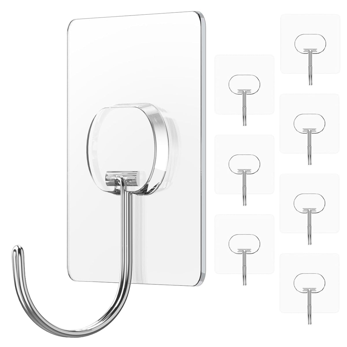 Large Adhesive Hooks For Hanging Heavy Duty Wall Hooks Self Adhesive Towel Coat Hooks Waterproof Transparent Hook For Bathroom Shower Kitchen Keys Door Outdoor Home Improvement Utility Hook 8 Pack