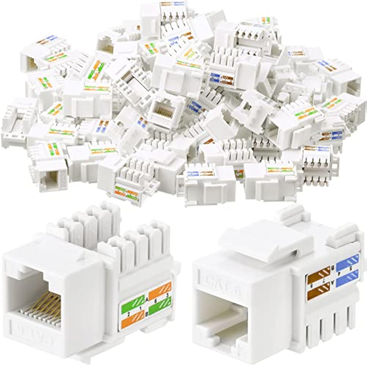 100 Pack Cat6 Cable Rj45 Keystone Jack Utp Modular Ethernet Jack Insert 90-Deg