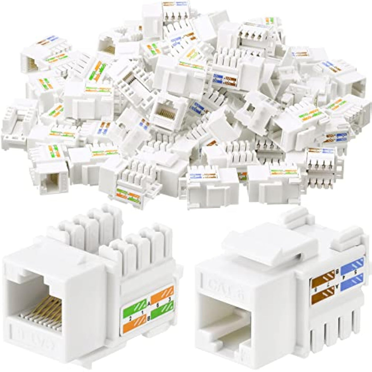 100 Pack Cat6 Cable Rj45 Keystone Jack Utp Modular Ethernet Jack Insert 90-Deg