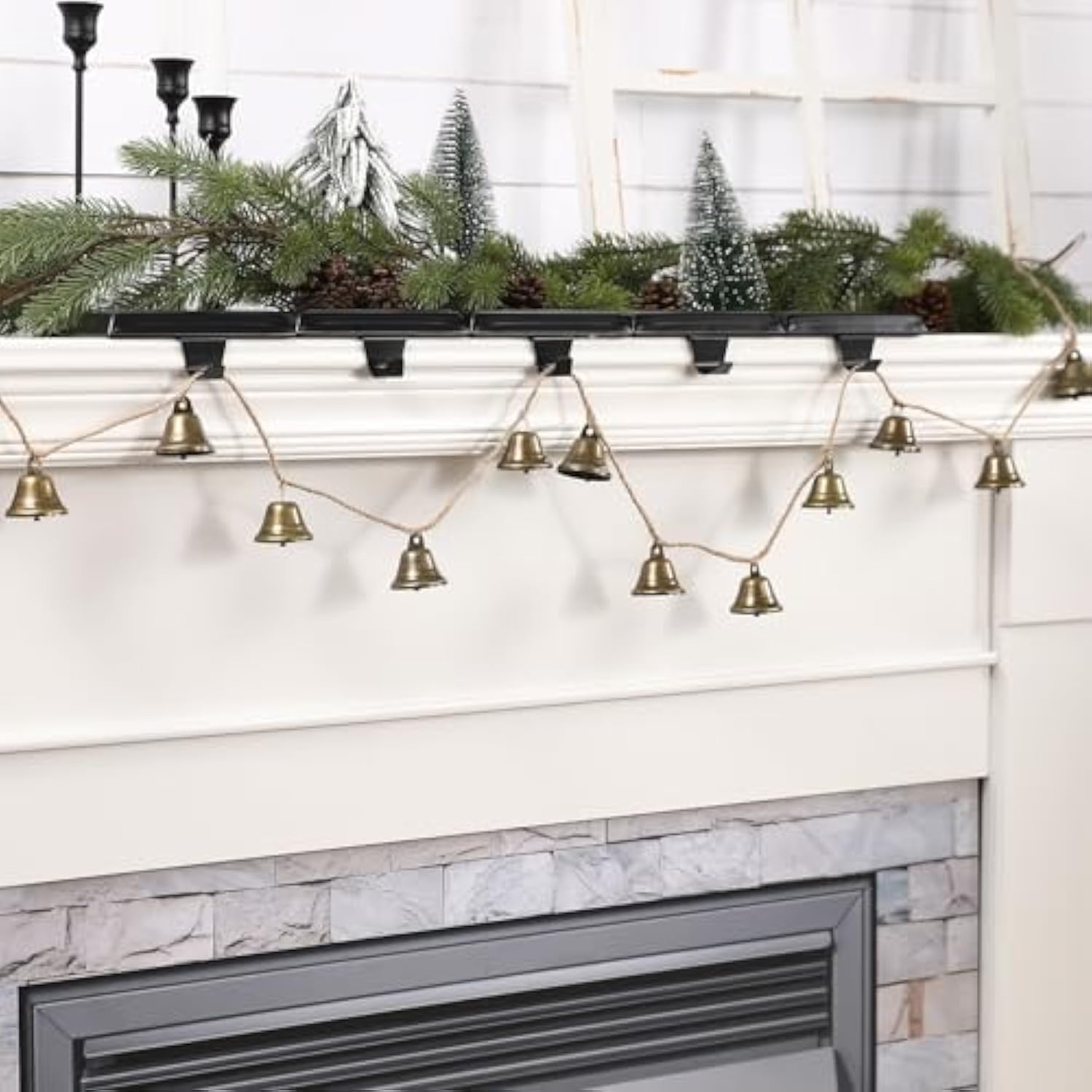 Christmas Decorations -Bells Christmas Garland-Rustic Bells Garland Banner For Christmas Tree Mantle Fireplace And Wall Decor
