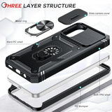 Compatible For Samsung Galaxy A14-5G Case: A14-5G Case With Slide Camera Cover And 2Ps Tempered Glass Screen Protector, 360 Full Body Military-Grade Phone Case With Kickstand For A14 5G, Black