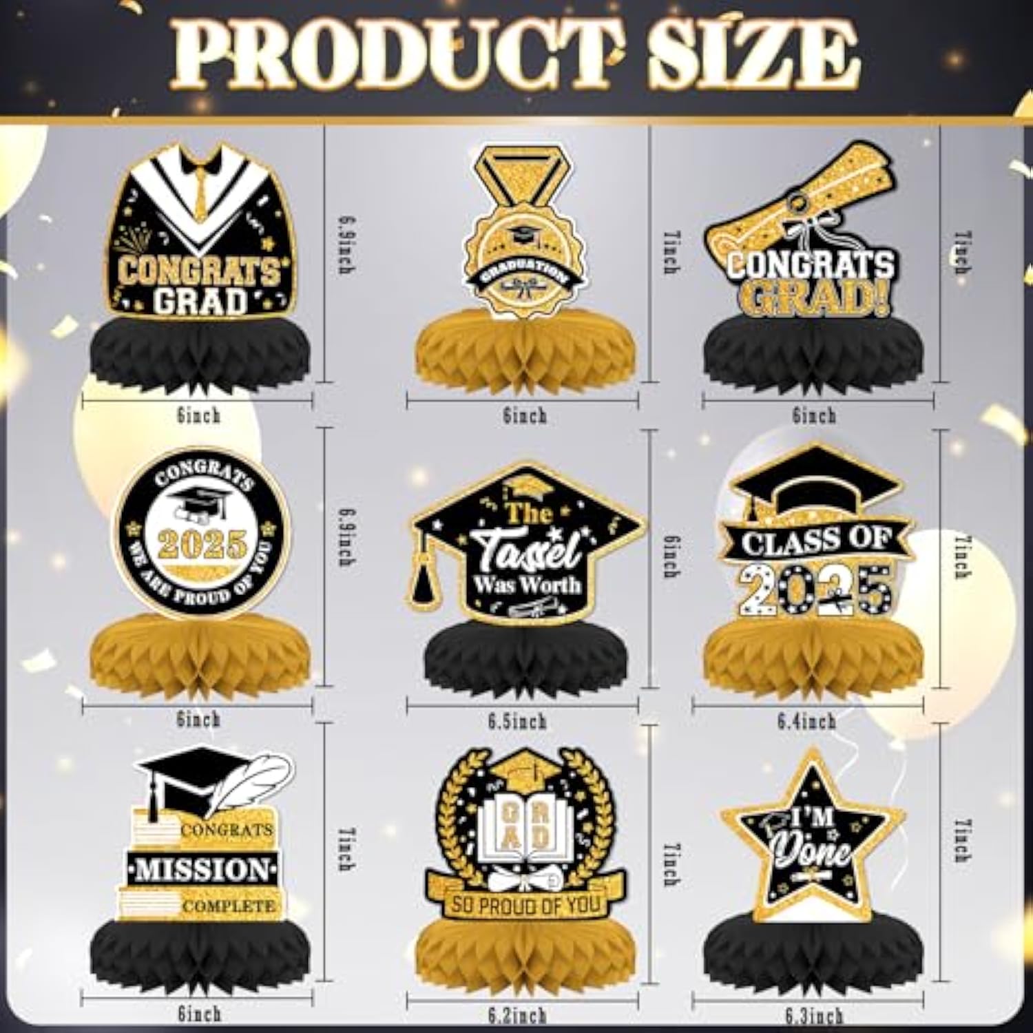 9 Pcs Graduation Party Decorations, Graduation Honeycomb Centerpieces For Tables Centerpieces 3D Graduation Theme Party Decor Supplies