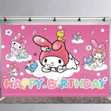 Pink My Melody Birthday Backdrop, 5x3ft Happy Birthday Banner