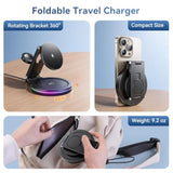 3 In 1 Wireless Charging Station For Apple Charger, 30W Fast Mag-Safe Qi2-Certified Magnetic Portable Charger Stand For Iphone 1615141312 Apple Watch Airpods 3/2 Pro, Adjustable Angle (Black, Qi2)