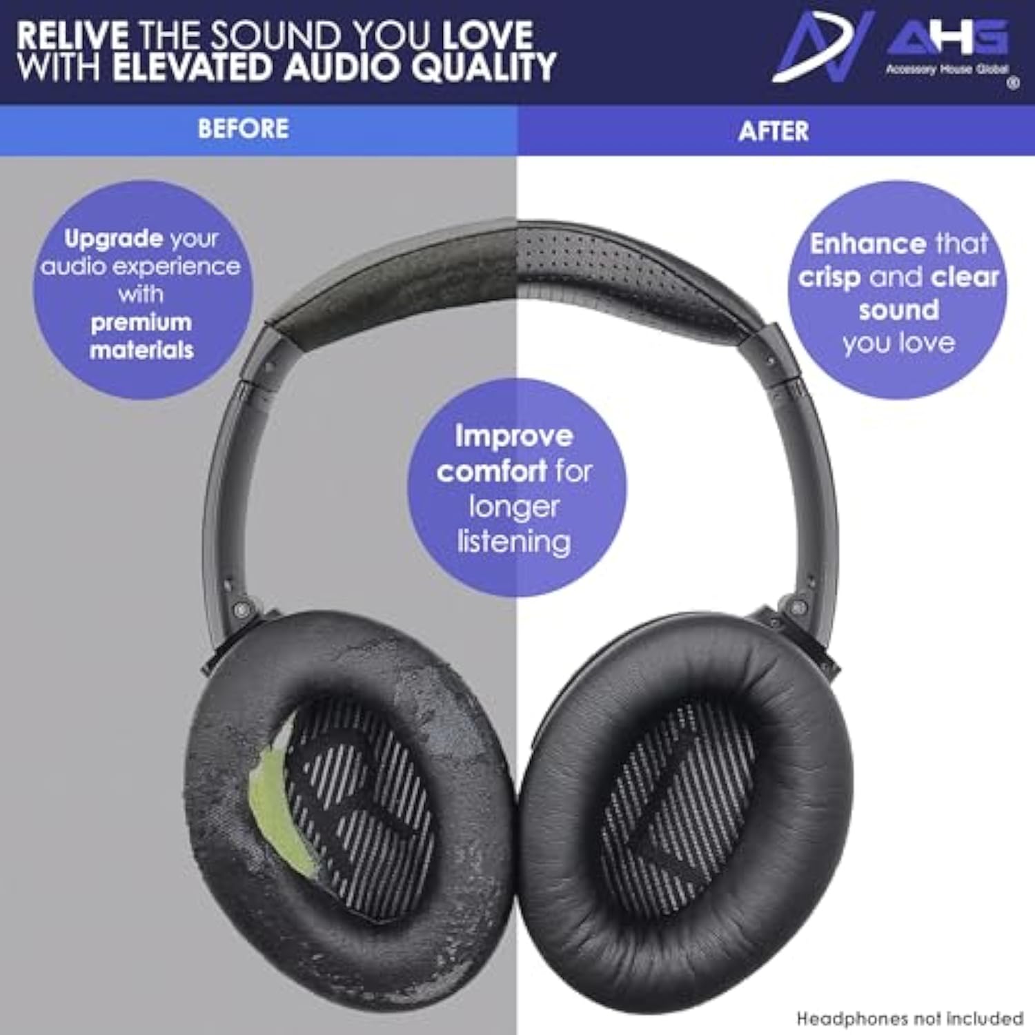 Replacement Qc35 / Qc35 Ii Earpads And Qc35 Headband / Qc35 Ii Headband V3 Pad Cushion Compatible With Bose Quietcomfort 35 (Qc35) And Bose Quietcomfort 35 Ii (Qc35 Ii) (Ahg-Qc35-Combo-Shpskn-Hb)