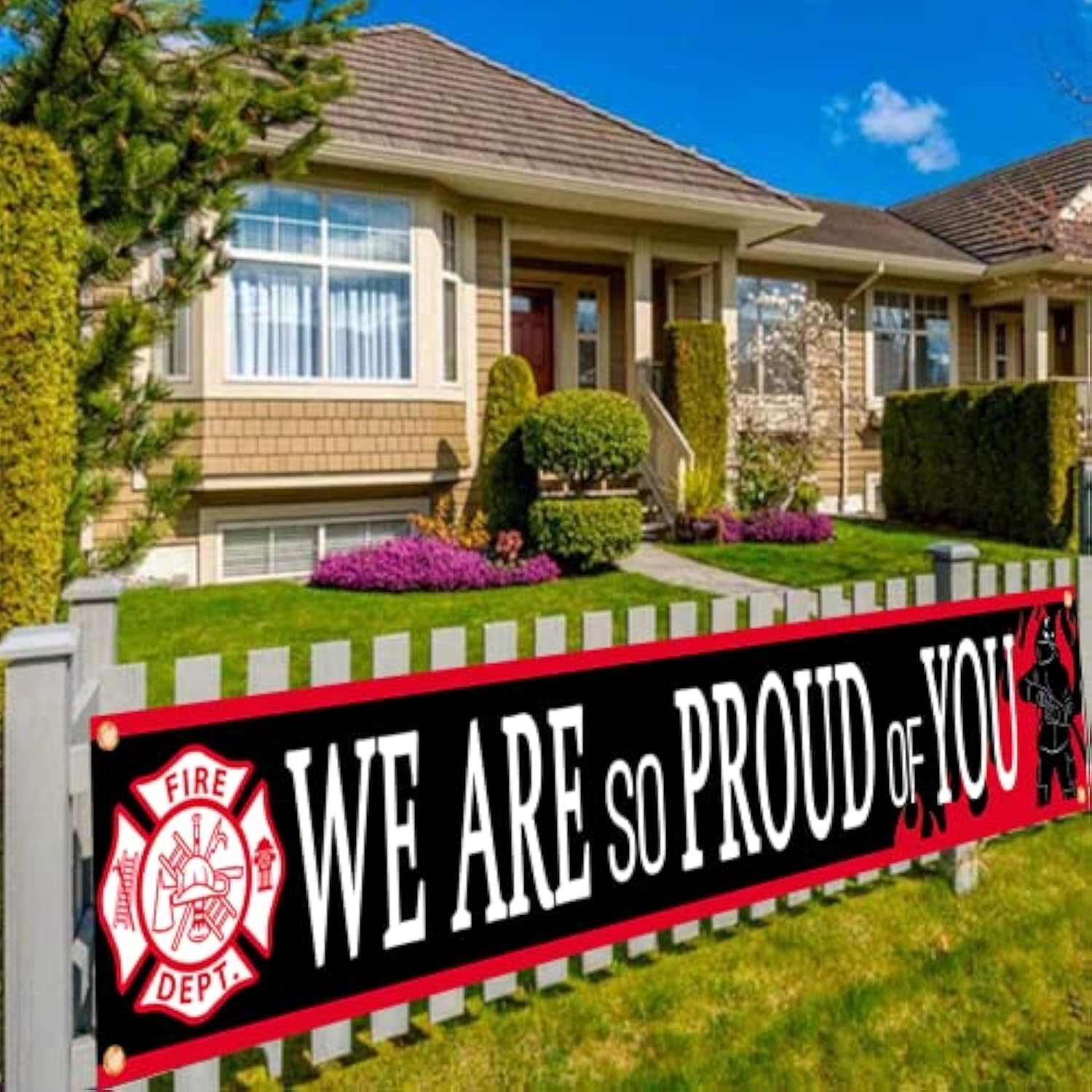 Firefighter Theme “We Are So Proud of You” Backdrop Banner – Fireman Retirement Party Decorations, Firefighter Birthday Party Supplies