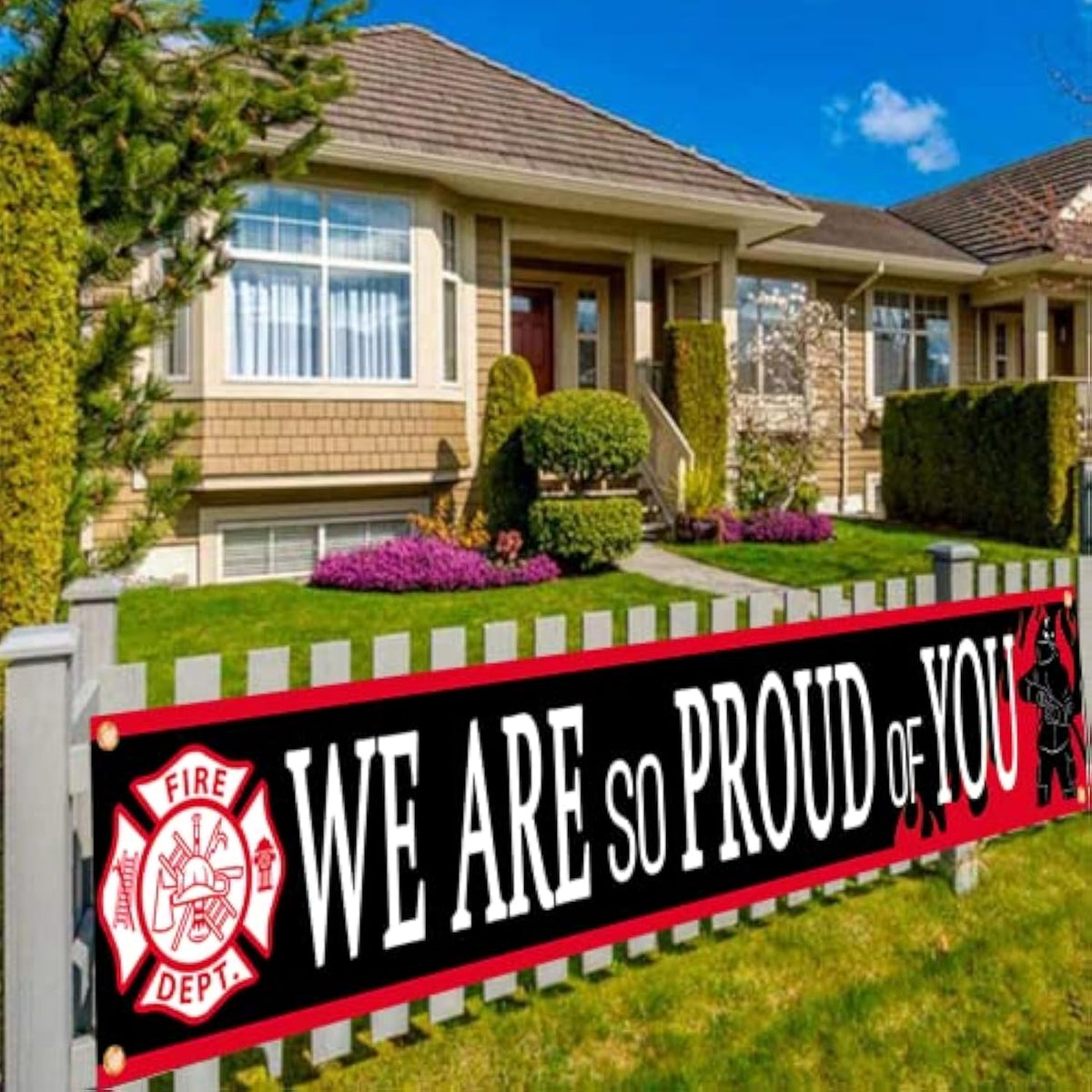 Firefighter Theme “We Are So Proud of You” Backdrop Banner – Fireman Retirement Party Decorations, Firefighter Birthday Party Supplies