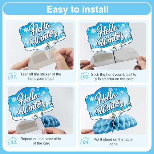 14Pcs Winter Wonderland Party Decorations Winter Centerpieces for Table, Winter Party Decorations Snowflake Centerpieces for Tables, Winter Table Decorations Honeycomb Centerpieces for Frozen Party