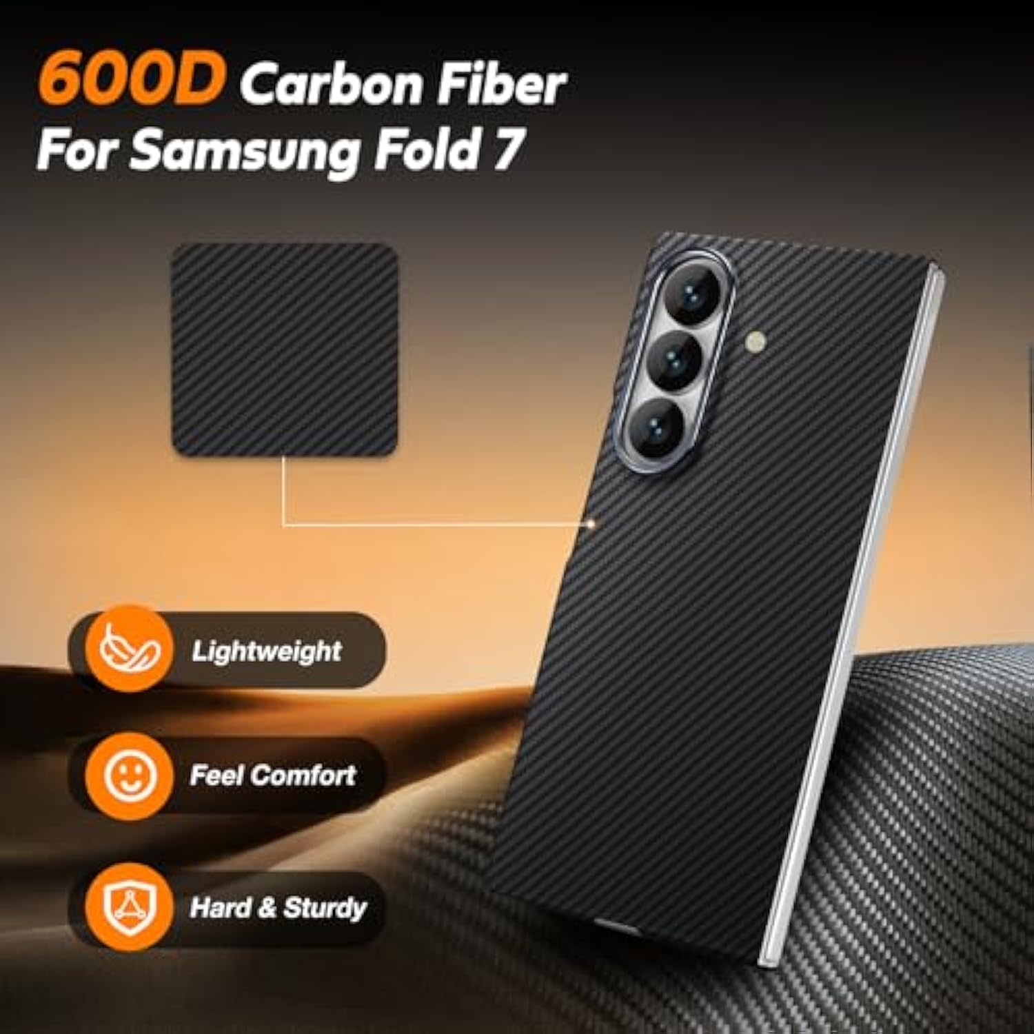 For Samsung Galaxy Z Fold 7 Case, 600D Carbon Fiber Fold 7 Case With Precision Full Camera Protection, Ultra-Slim Aramid Fiber Phone Cover With Nonslip Case-Less Touch Feeling?Matte Black?