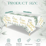 3 Pcs Sage Green Disposable Tablecloth Happy Birthday Table Cover 54 X 108 Inch Eucalyptus Leaf Plastic Table Cloth Greenery Birthday Party Decorations For Boys Girls Women Men