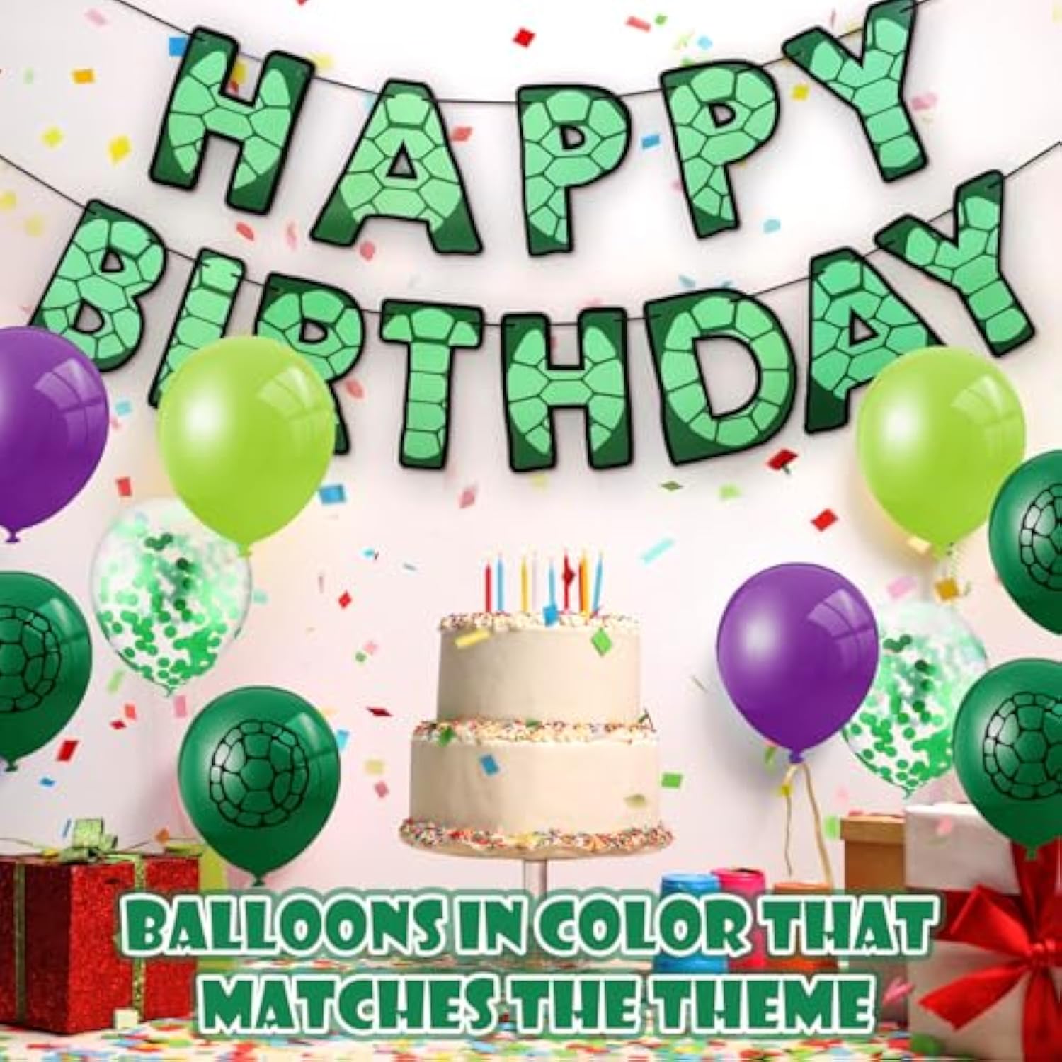 45 Pcs Cartoon Turtles Birthday Balloon Decorations Purple Dark Green Turtle Print Balloon Decor For Birthday Party Supplies