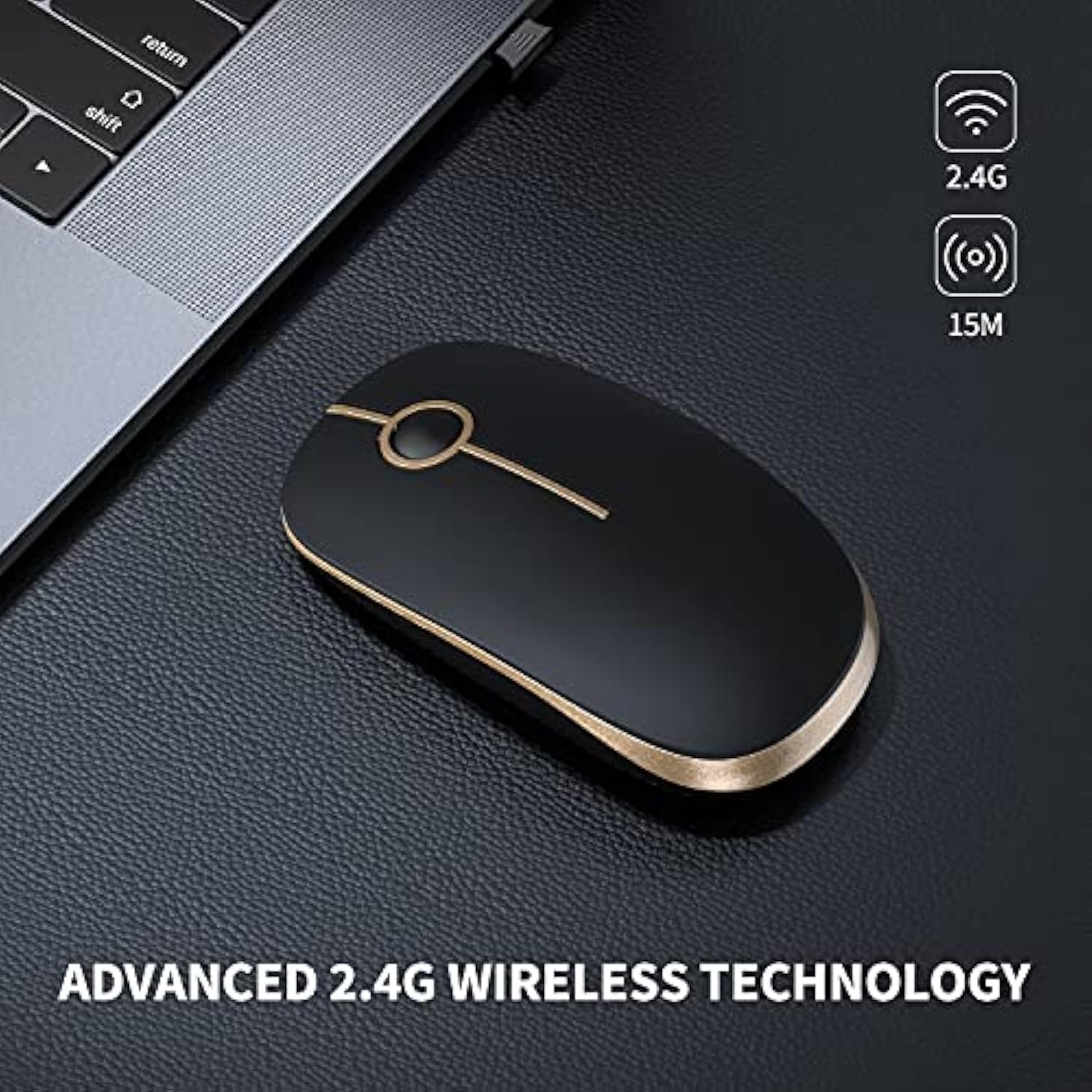 Wireless Mouse, 2.4G Slim Portable Computer Mouse With Nano Receiver Quiet Sil