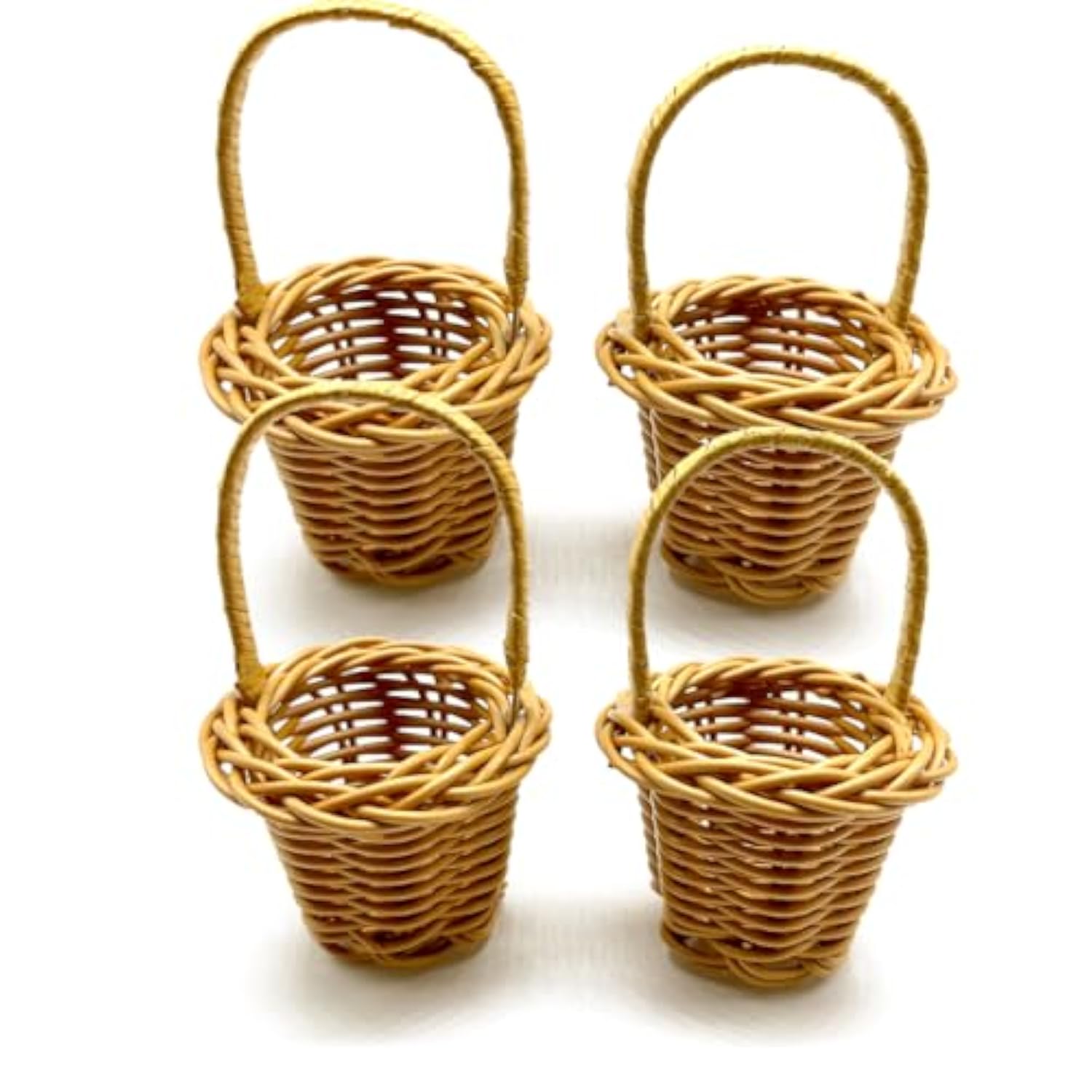 4Pcs Tiny Miniature Rattan Baskets With Handles Small Woven Tote Flower Girl Baskets Dollhouse Play Scene Ornament Mini Flower Basket For Wedding Party Favors Crafts Decor Willow Basket