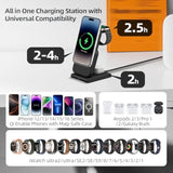 Foldable Wireless Charging Station: 3-In-1 Mag-Safe Charger Stand With 5000Mah Portable Power Bank For Iphone 16/15/14/13/12 - Removable Battery Pack For Apple Watch (Black)