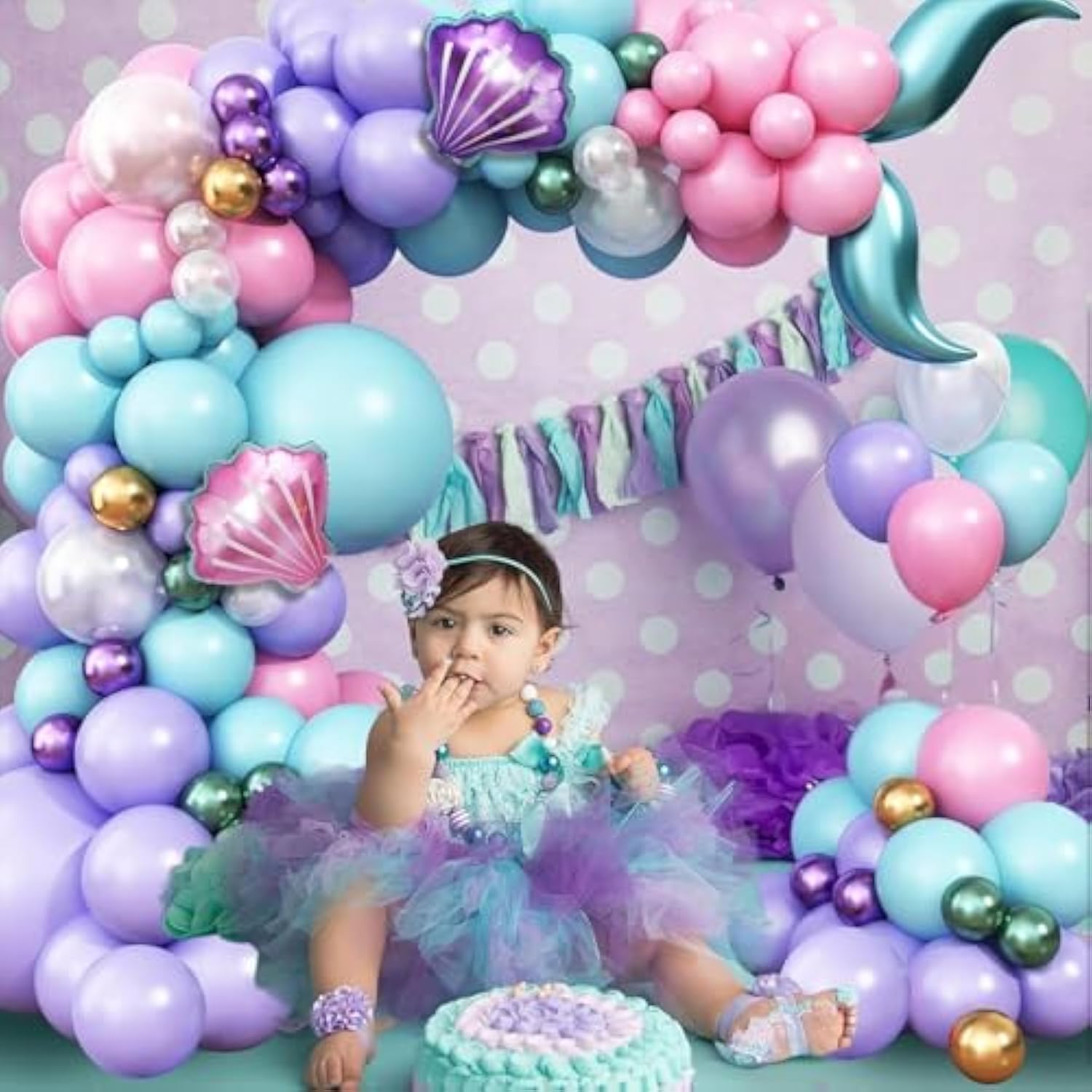Mermaid Balloon Garland Arch Kit, Pastel Pink Purple Teal Blue Clear Latex Balloons With Mermaid Tail Seashell Foil Balloons, For Girls Mermaid Party Decorations Ocean Theme Birthday Party Supplies