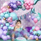 Mermaid Balloon Garland Arch Kit, Pastel Pink Purple Teal Blue Clear Latex Balloons With Mermaid Tail Seashell Foil Balloons, For Girls Mermaid Party Decorations Ocean Theme Birthday Party Supplies