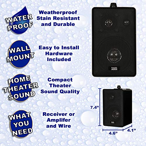 Acoustic Audio 251B Indoor Outdoor 3 Way Speakers 400 Watt Black Pair