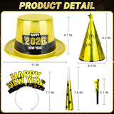 100 Pcs 2026 New Year Party Supplies for 50 People with Hats, Horns, and Headbands