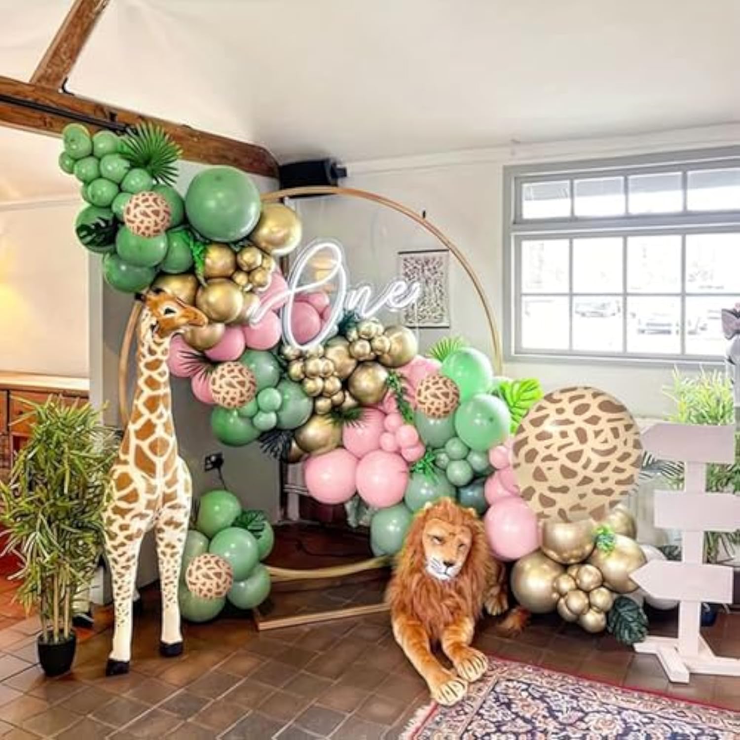113pcs Sage Green Balloon Garland & Backdrop Safari Jungle Theme Party Decor