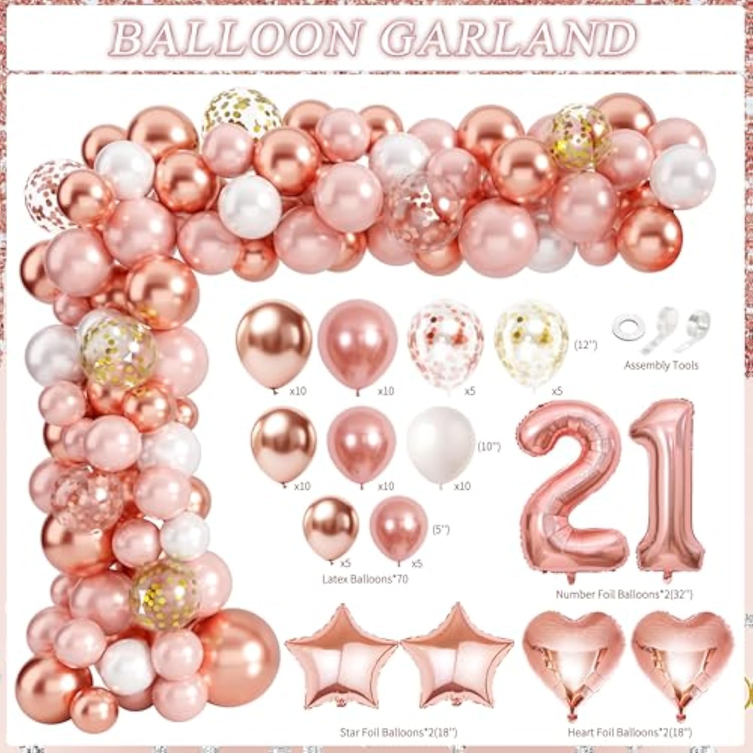 21St Birthday Decorations For Her, Rose Gold Happy 21St Birthday Decor With Balloon Arch Backdrop Banner Fringe Curtains Tablecloth Cake Topper Sash Crown For Women Party Supplies