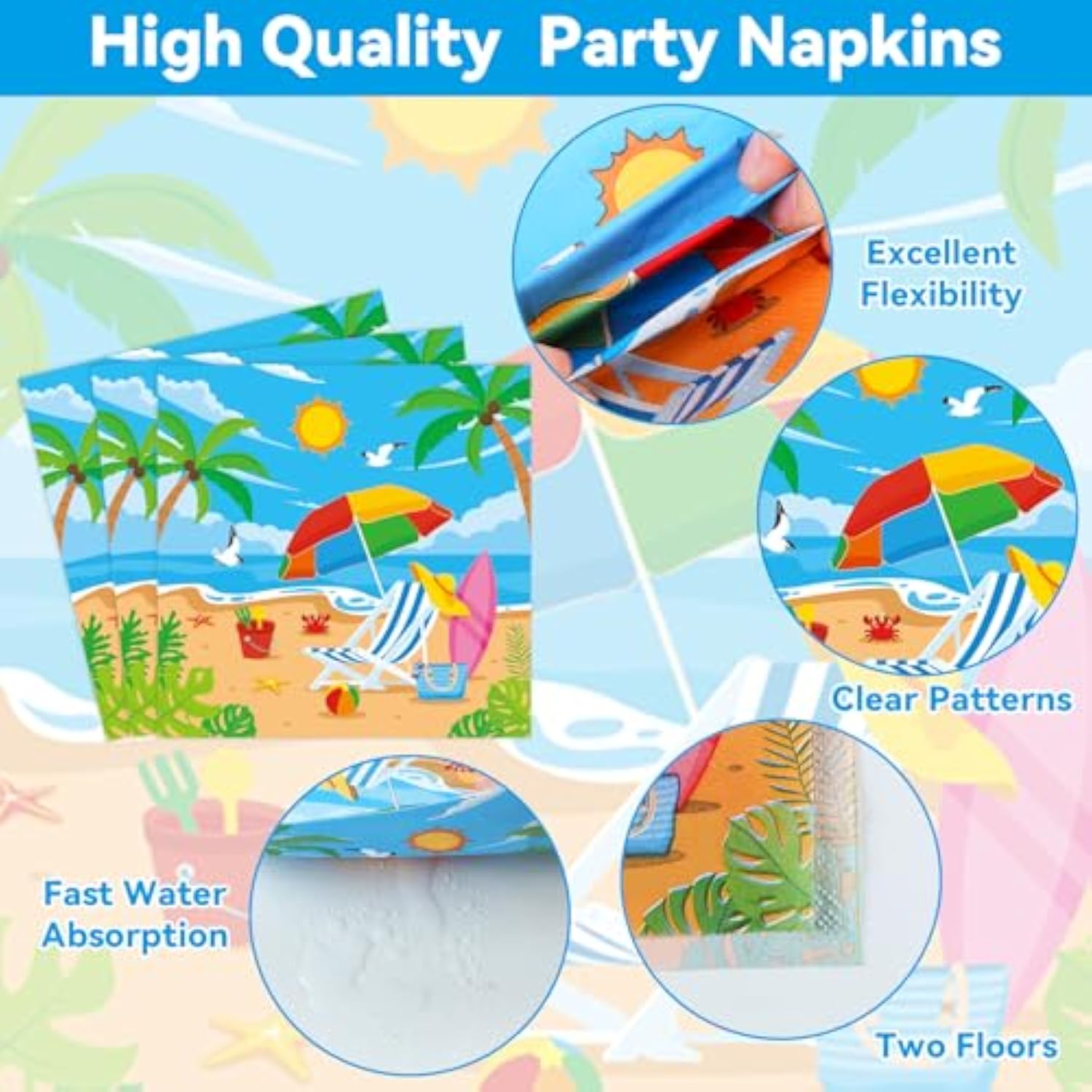 96Pcs Beach Party Supplies Summer Pool Party Paper Plates Napkins Forks Set Hawaiian Sand Beach Party Disposable Pool Themed Square Tableware For Kids 24 Guests Summer Holidays Party Decors