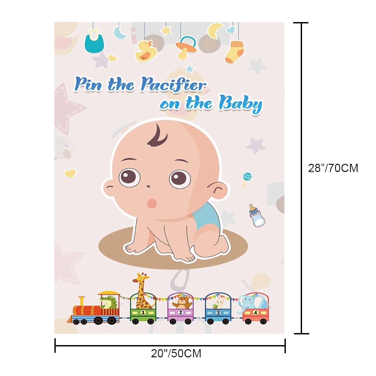 Pin The Pacifier On The Baby Game -Baby Shower Party Games With 21'' X 28'' Poster, Reusable Pacifiers Party Supplies For Kids Birthday Party Favor Sets