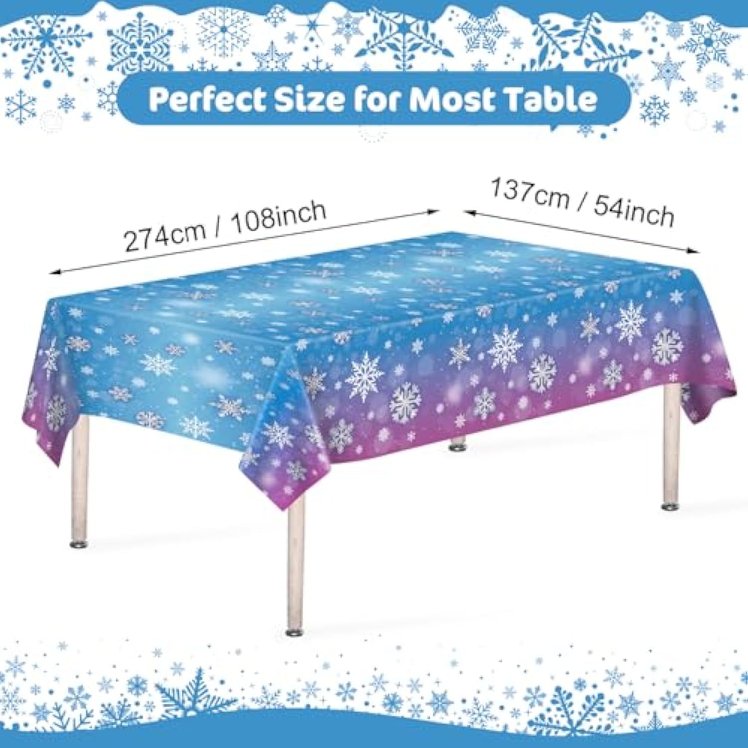 3 Pcs Winter Snowflake Tablecloth - Frozen Wonderland Plastic Table Cloth Disposable Rectangular Snowflakes Table Cover For Frozen Birthday Party Supplies And Christmas Tables Decorations,108 X 54Inch