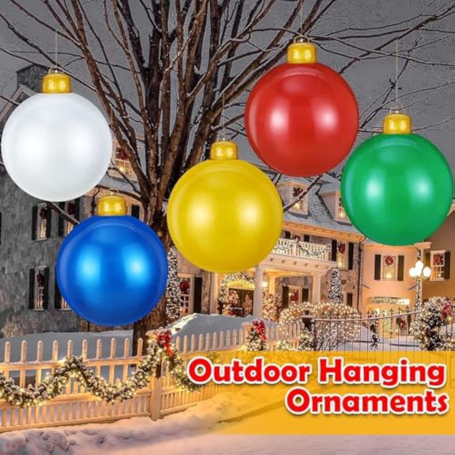 5 Pcs 24 Inch Inflatable Christmas Ornaments Oversized Hanging Christmas Balls Outdoor Christmas Decorations For Xmas La