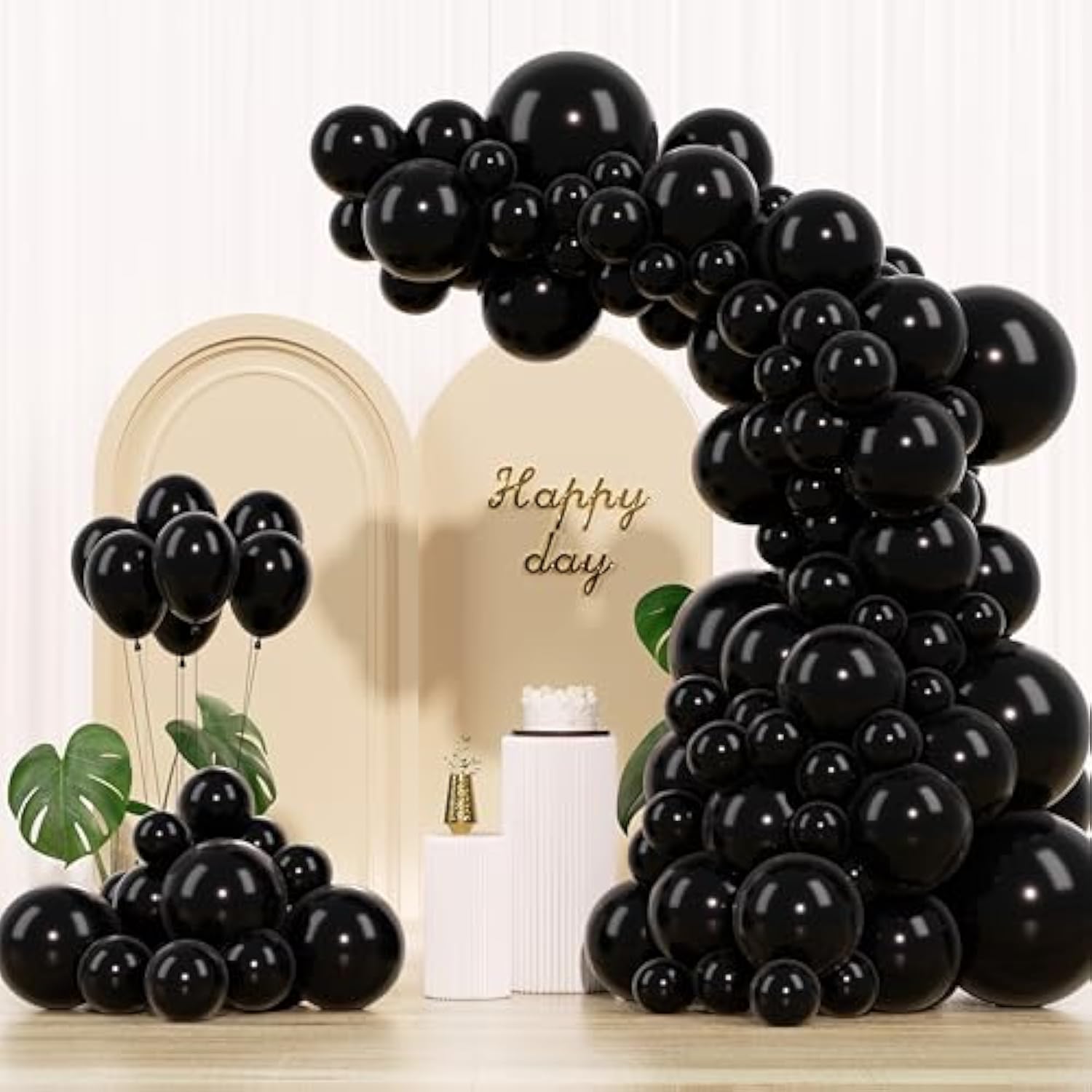 145Pcs Black Balloons Assorted Sizes Latex Balloon Arch Kit for Birthday Halloween Party