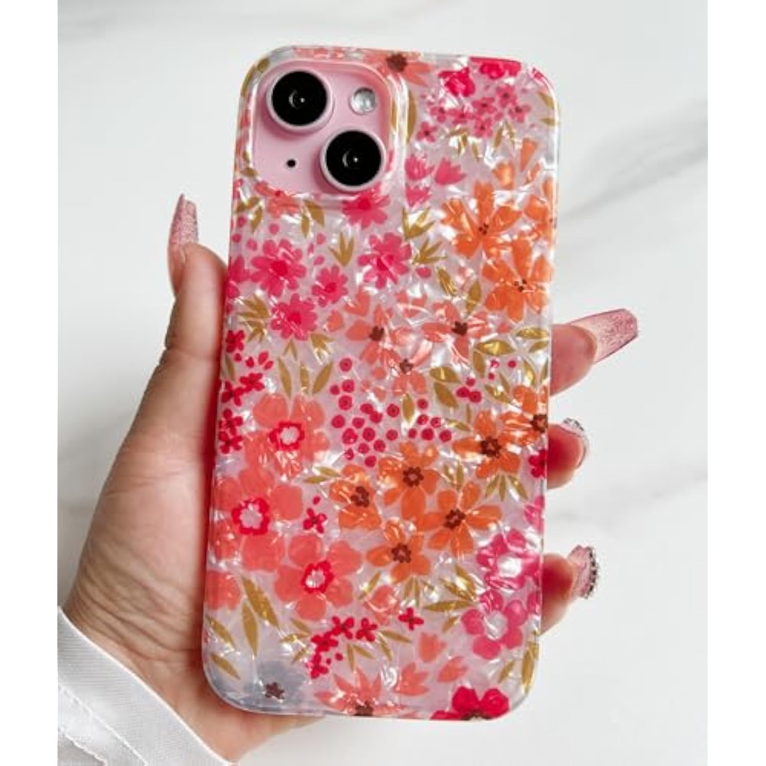 For Iphone 14/13 Case 6.1 Inch,Cute Flower Design For Women, Shell Pattern Soft Bumper Lightweight Slim Fit Tpu Shockproof Phone Cover,Pink Floral