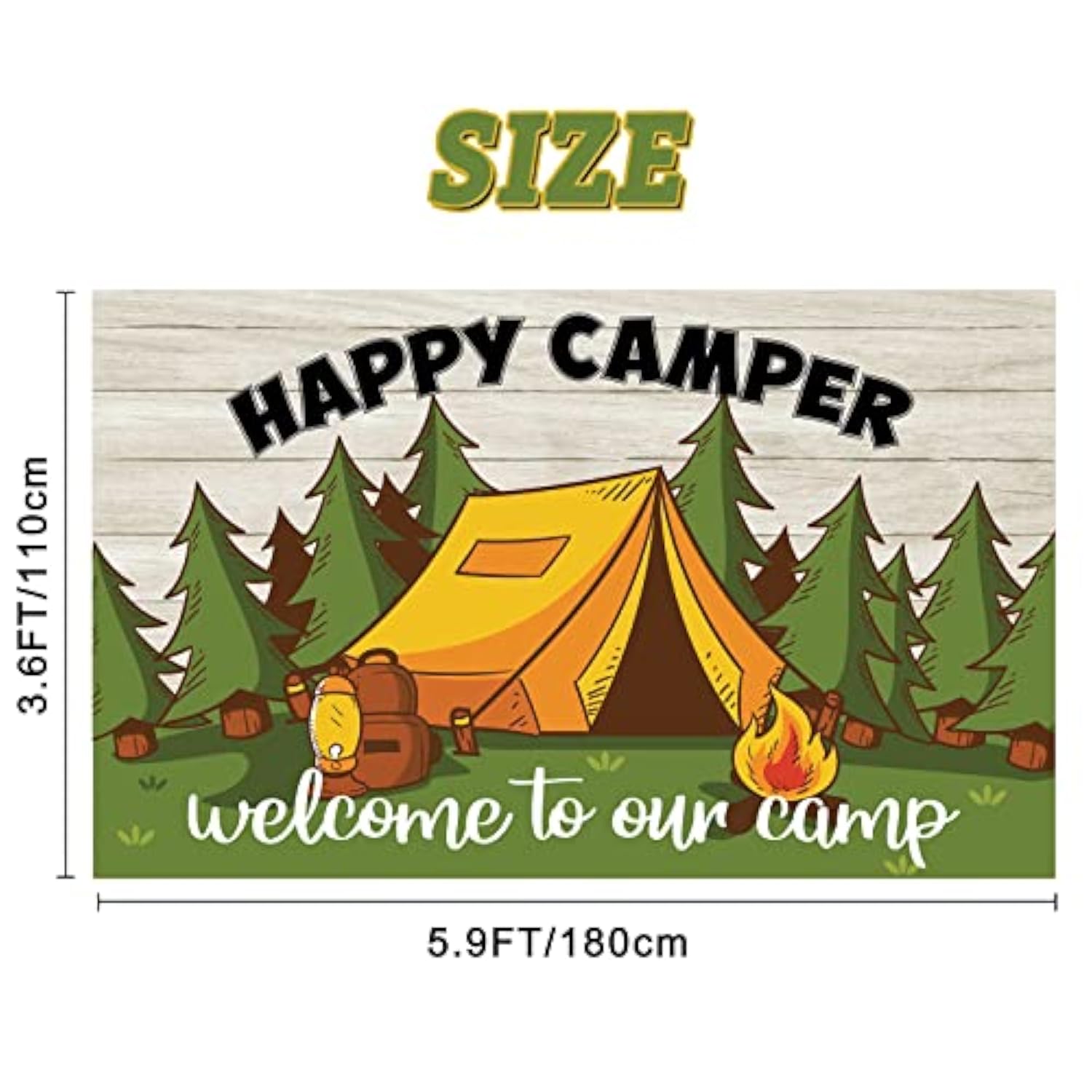 Camping Themed Party Decorations Happy Camper Banner Backdrop 5.9 X 3.6 Ft, Outdoor/Indoor Family Camp Gatherings Decor Forest Campfire Photo Background Camping Birthday Party Supplies