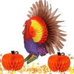 3 Pack Thanksgiving Table Decorations Tissue Turkey And Pumpkin, Honeycomb Decor Thanksgiving Centerpiece Party Accessory Table Supplies