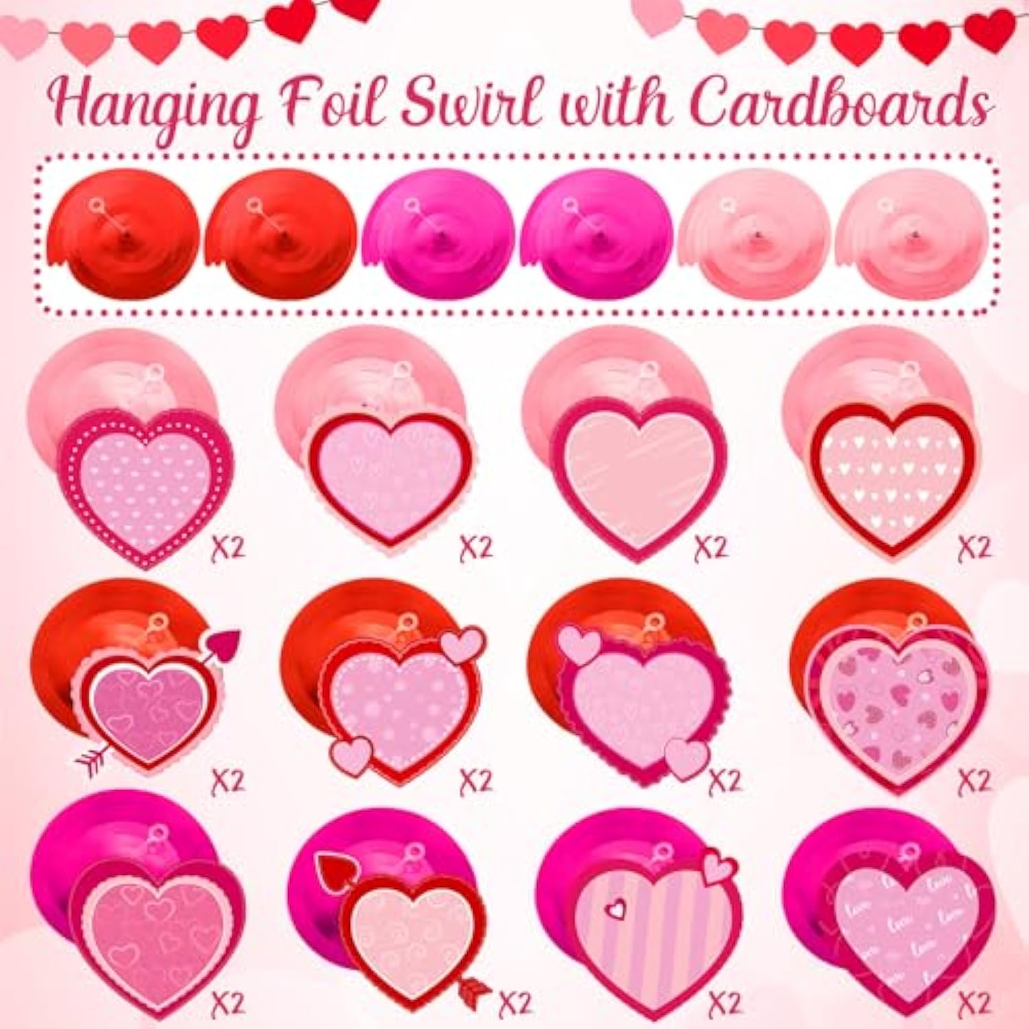 54 Pcs Valentine‘S Day Hanging Decorations Pink Red Hearts Hanging Swirls Valentines Love Cutouts Ceiling Streamers Decor Party Favors For Anniversary Wedding Engagement Birthday