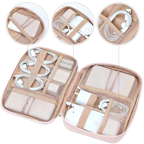 Travel Cord Organizer Case, Tech Electronic Bag, Essentials For Charger, Cable, Phone, Hard Drive, Usb, Sd Card, Pink
