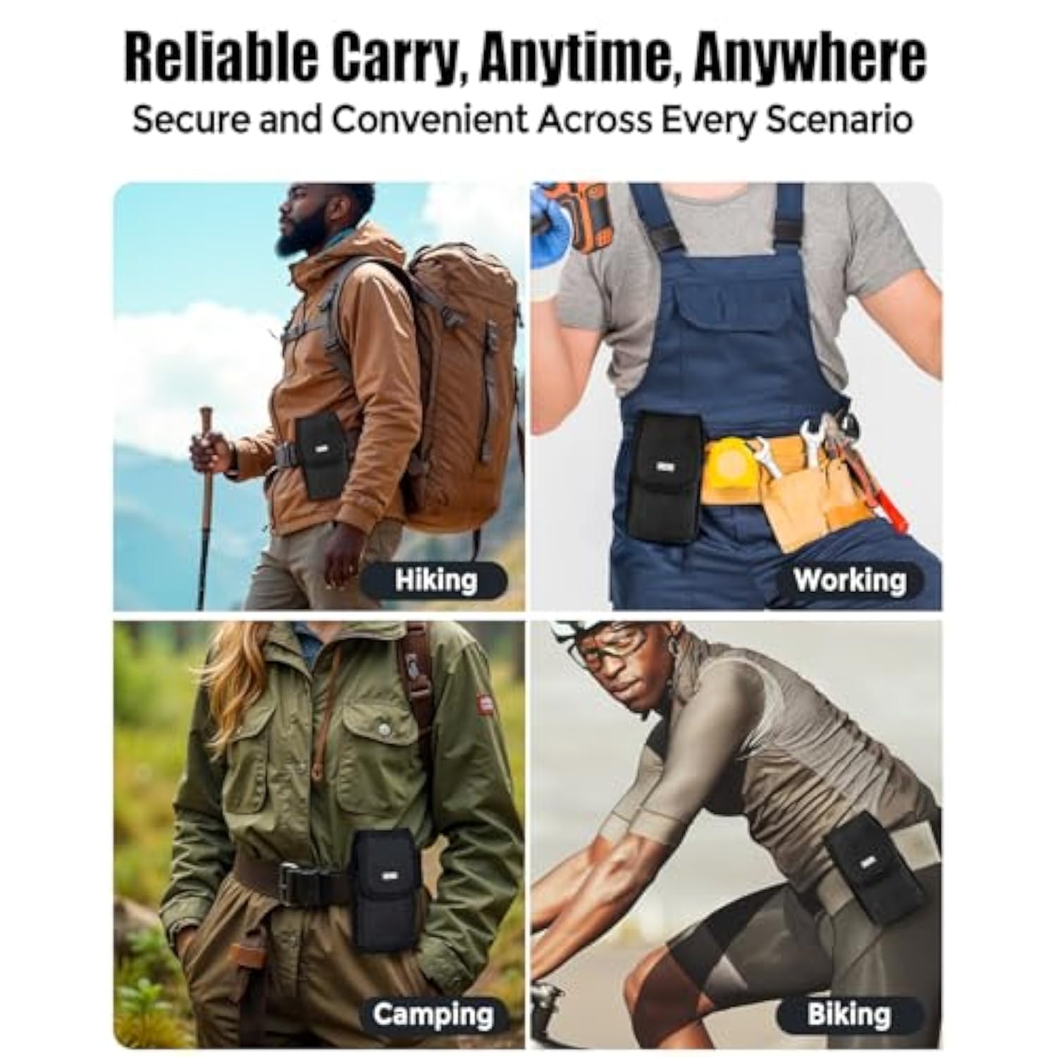 Nylon Holster For Large Iphone Plus, Pro Max Models 16 15 14 13 12 11 Xs Max, Samsung Galaxy Plus S25+ S24+ S23+ S22+, Cell Phone Belt Holder Case With Clip, Pouch Fits Protective Cover, Black